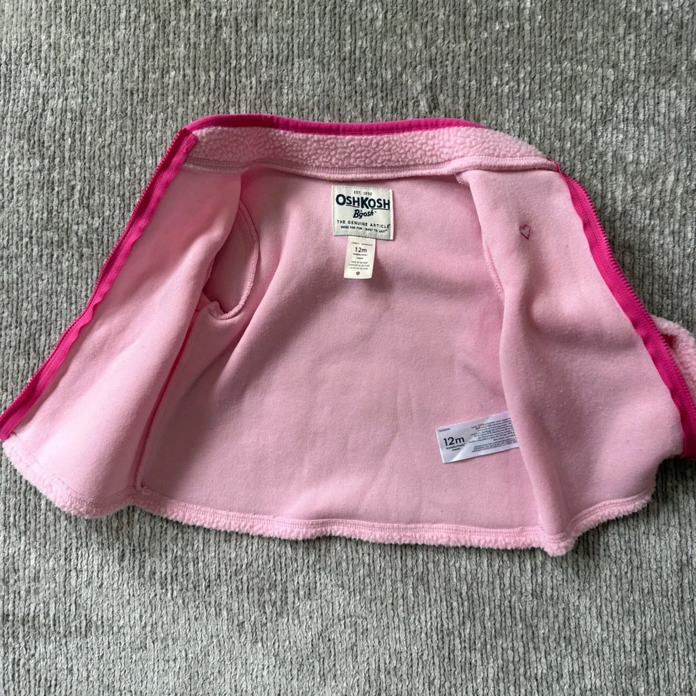 OshKosh B’gosh Pink Sherpa Fleece Jacket 12M Baby Girl Fall Classic Comfy Casual